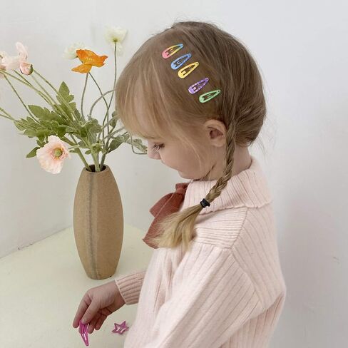 Toddler Hair Clips, 80Pcs 1.2 Inch Mini Snap Hair Clips for Baby Girls Kids | Funtopia 3cm Cute Colorful Small Snap Barrettes for Fine Hair, Metal Hair Accessories(Solid, Glitter and Printed Colors) in Kuwait