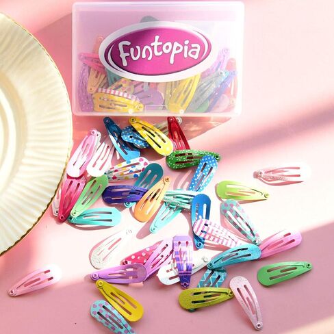 Toddler Hair Clips, 80Pcs 1.2 Inch Mini Snap Hair Clips for Baby Girls Kids | Funtopia 3cm Cute Colorful Small Snap Barrettes for Fine Hair, Metal Hair Accessories(Solid, Glitter and Printed Colors) in Kuwait