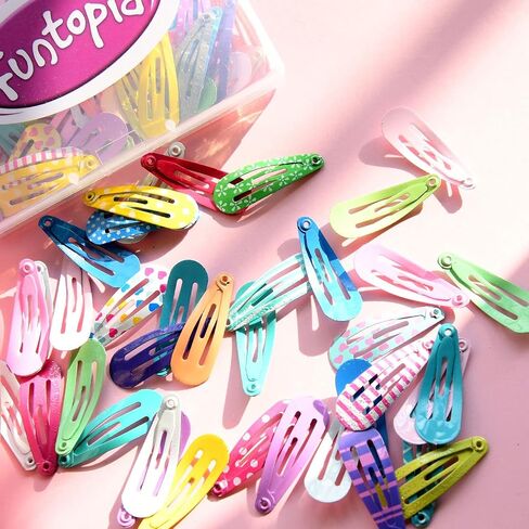 Toddler Hair Clips, 80Pcs 1.2 Inch Mini Snap Hair Clips for Baby Girls Kids | Funtopia 3cm Cute Colorful Small Snap Barrettes for Fine Hair, Metal Hair Accessories(Solid, Glitter and Printed Colors) in Kuwait
