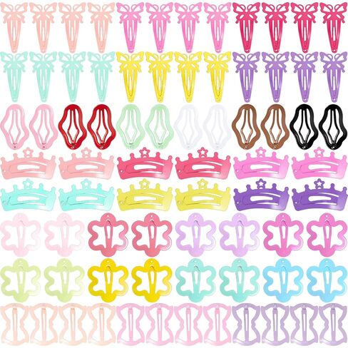 obeoby 82Pcs Colorful Snap Hair Clips for Girls Toddler kid Small Barrettes | Metal 5 Shapes Heart Star Butterfly Hair Pins, Cute Accessories for Baby Girl Toddler Kids, Birthday Back To School Gifts in Kuwait