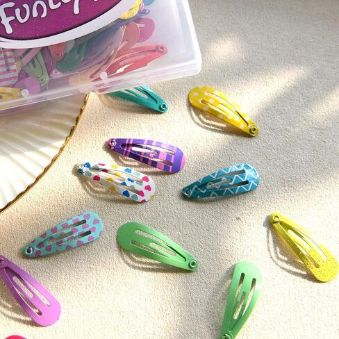 Toddler Hair Clips, 80Pcs 1.2 Inch Mini Snap Hair Clips for Baby Girls Kids | Funtopia 3cm Cute Colorful Small Snap Barrettes for Fine Hair, Metal Hair Accessories(Solid, Glitter and Printed Colors) in Kuwait