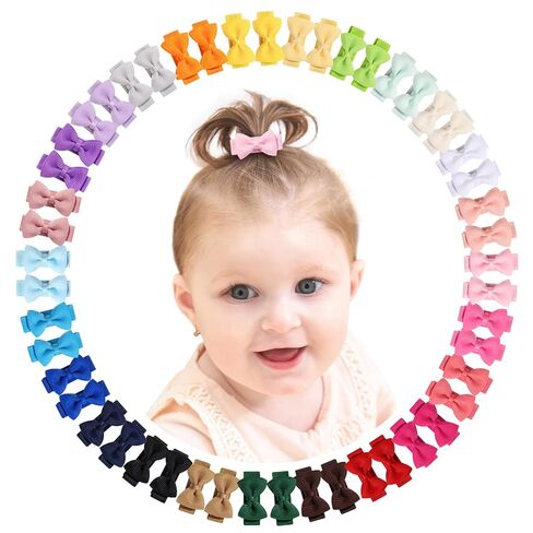 Grosgrain Ribbon Hair Bows Clips for Infant Girls - Fully Lined Mini Bows in 20 Color Pairs, Set of 40 (1.2" Tiny Clips) in Kuwait