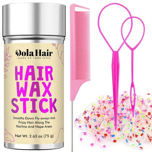 Dolahair Hair Wax Stick & Accessories - Flyaway Control for Kids & Women, 50 Pcs Colorful Elastic Hair Bands, 1 Pcs Slick Back Hair Brush, 2 Hair Loop Styling Tools (Pink) in Kuwait