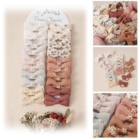 Baby Toddler Girls Hair Ties with Linen Bows, 20 pcs No Damage Elastic Nylon Ponytail Holders, Small Hair Accessories for Thick or Thin Hair in Kuwait