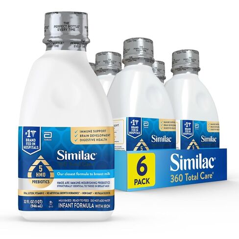 Similac 360 Total Care Ready-to-Feed Baby Formula | 5 HMO prebiotic blend, infant formula to support baby’s immune system, brain development & digestive health, 2-fl-oz, 12 pack in Kuwait