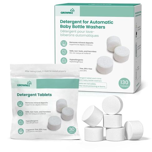 GROWNSY Bottle Washer Detergent Tablets, 130 Count, Deep Cleaning, Compatible with All Brands of Baby Bottle Washers, Removes Milk Residue, Grease & Odor from Bottles and Pump Parts in Kuwait