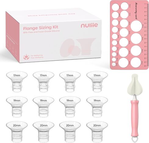 Nuliie 3-in-1 Flange Sizing Kit 13/15/17/19/21mm for 24mm Electric Double Breast Pump Flange/Shield, 10PCS Silicone Flange Inserts to Boost Pumping Efficiency & Comfort, BPA-Free Essential for Moms in Kuwait