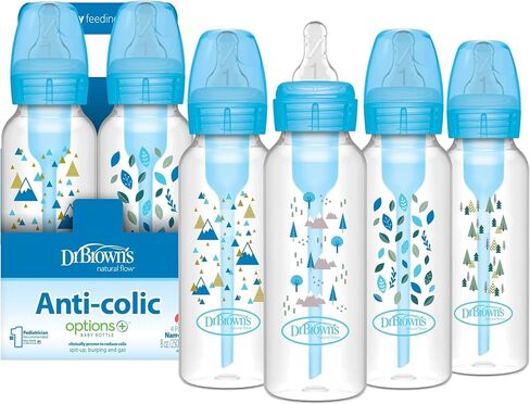 Dr. Brown's Natural Flow Anti-Colic Options+ Narrow Baby Bottle, 4 oz/120 mL, with Level 1 Slow Flow Nipple, 0m+, 4 Pack in Kuwait