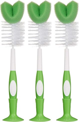 Amazon Brand - Mama Bear Baby Bottle Brush with Nipple Cleaner and Suction Cup Stand, White (Pack of 3) in Saudi Arabia
