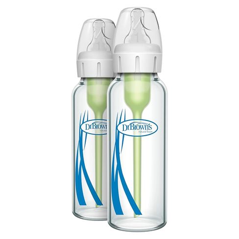 Dr. Brown's Anti-Colic Options+ Narrow Glass Baby Bottle with Level 1 Slow Flow Nipple, BPA-Free, 8 oz/250 mL, 0m+, 4-Pack (Packaging May Vary) in Kuwait