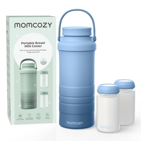 Momcozy 22oz Portable Breastmilk Cooler for 24H Outdoor, Newborn Essentials | 24 Hours & 360° Surrounded Cooling, 2 Extra Baby Bottles for Better Storage, Life Saver for Working Mom, Hassle-Free Cleaning in Kuwait