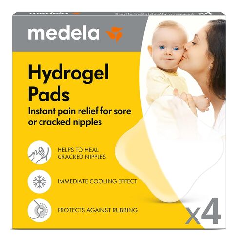 Medela Hydrogel Pads, Instant Pain Relief for Cracked or Sore Nipples from Breastfeeding and Pumping, Cooling Moisture Supports Natural Healing, Pack of 4 in Kuwait