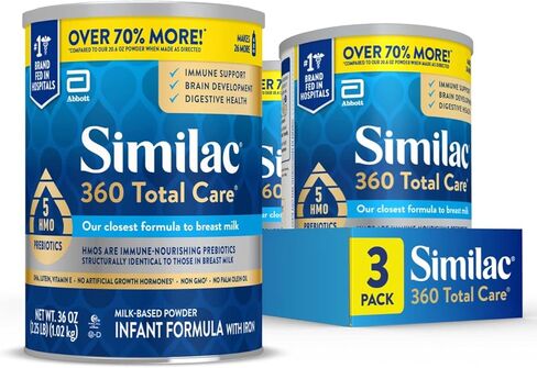 Similac 360 Total Care Baby Formula Powder, Exclusive 5 Prebiotic Blend | Infant formula designed to support baby’s immune system, brain development & digestive health, in 36 oz value-size can, 3 pk in Kuwait