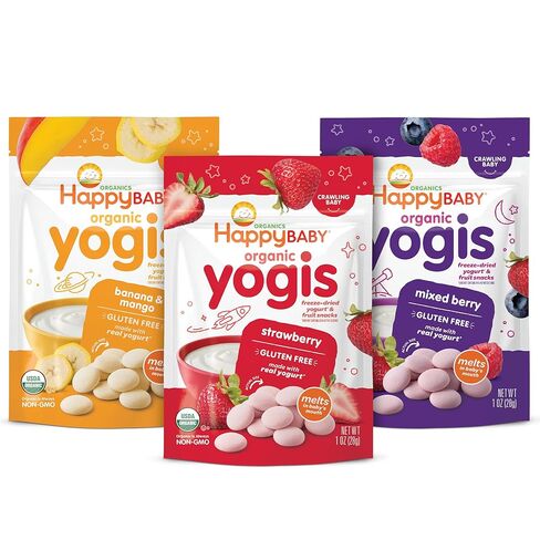 Happy Baby Organics Yogis Freeze-Dried Yogurt & Fruit Snacks, 3 Flavor Variety Pack, 1 Ounce (Pack of 3) in Kuwait
