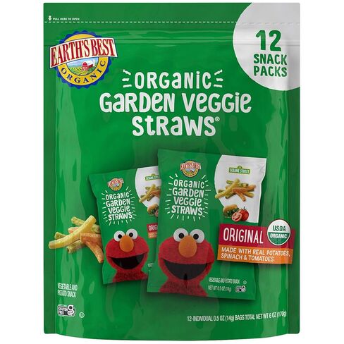Earth's Best Organic Kids Snacks, Sesame Street Toddler Snacks, Organic Garden Veggie Straws for Toddlers 2 Years and Older, Original, Multipack, .5 oz Bags, 12 Count in Kuwait