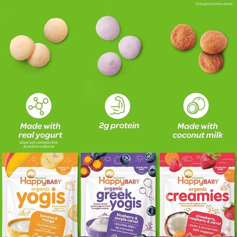 Happy Baby Organics Yogis Freeze-Dried Yogurt & Fruit Snacks, 3 Flavor Variety Pack, 1 Ounce (Pack of 3) in Kuwait