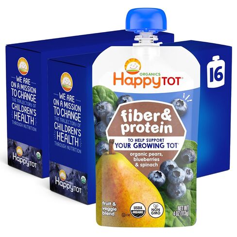 Happy Tot Organics Stage 4 Baby Food Pouches, Gluten Free, Vegan Snack, Fiber & Protein Fruit & Veggie Puree, Fruit & Veggie Variety Pack, 4 Ounce (Pack of 16), Amazon Exclusive in Kuwait