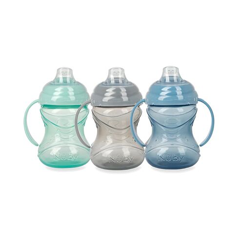 Nuby 3 Piece No-Spill Grip N’ Sip Cup with Soft Flex Spout, 2 Handle with Clik It Lock Feature, Neutral,10 Ounce in Kuwait