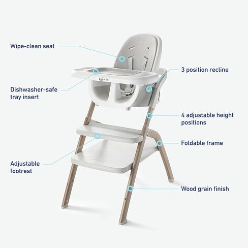 Graco EveryStep 6 in 1 High Chair, Babies and Toddlers Portable Slim High Chair with 6 Growing Stages from Infant to Toddler Seating, Convenient for Dining Time, Featured Design in Misty in Kuwait