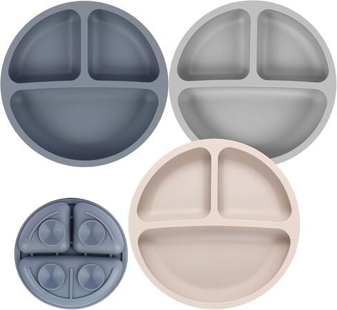 Eascrozn Toddler Plates 3 Pack, Divided Suction Plates for Baby, 100% Food Grade Silicone Baby Plates, Non-Slip, Baby Led Weaning Supplies, Microwave & Dishwasher Safe in Kuwait
