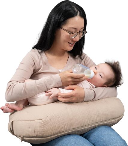 Boppy Nursing Pillow - Ergonomic Bottle & Breastfeeding Pillow with High, Firm, Large Area, Water-Repellent Cushion with Washable Cover; Baby Safety Alliance Verified - Oatmeal Boucle in Kuwait