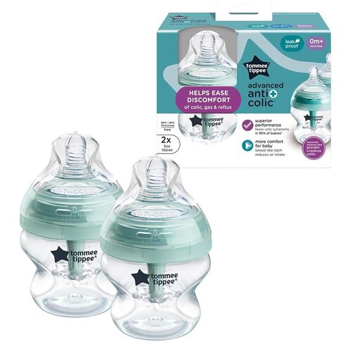 Tommee Tippee Advanced Anti-Colic Bottle, Warmer & Pacifier Set, 0m+ | 14 Pieces, 5 BPA Free Bottles, Travel Bottle Warmer, 2 Newborn Pacifiers, 2 Extra Nipples, Cleaning Brush, Bottle Handles in Kuwait