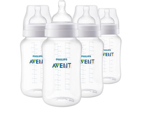 Philips Avent Anti-Colic Baby Bottle with AirFree Vent, Medium Flow 2 Nipple, 1m+, 9oz, 4 Pack, Clear, SCY703/04 in Kuwait