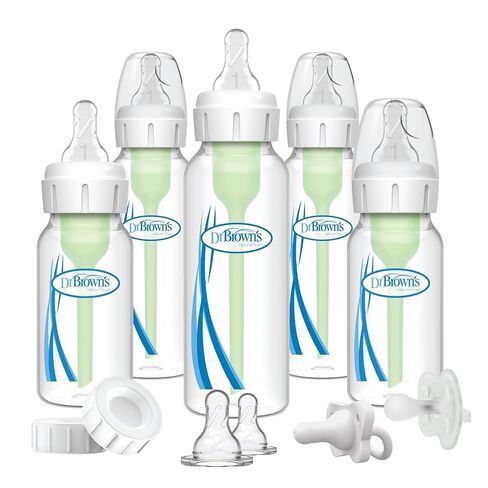 Dr. Brown's Natural Flow Anti-Colic Options+ Narrow Baby Bottle Gift Set with Advantage Pacifier & Bottle Travel Caps, 0m+ in Kuwait