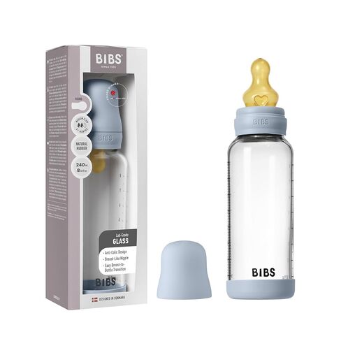 BIBS Baby Glass Bottle Complete Set 110 ml | BPA Free Natural Rubber | Made in Denmark | Sage | Borosilicate Glass | Anti-Colic | BPA-Free | Dishwasher Safe | Supports Natural Feeding in Kuwait