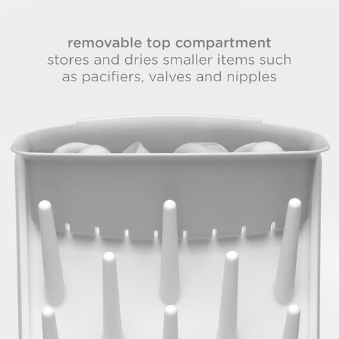 Ubbi Vertical Baby Bottle Drying Rack, Space Saving Countertop Bottle Dryer | 13-Peg Bottle Drying Rack Removable Drain Tray, Baby Organizer for Pump Parts, Pacifiers & Accessories, Dishwasher Safe, Gray in Kuwait