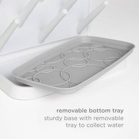 Ubbi Vertical Baby Bottle Drying Rack, Space Saving Countertop Bottle Dryer | 13-Peg Bottle Drying Rack Removable Drain Tray, Baby Organizer for Pump Parts, Pacifiers & Accessories, Dishwasher Safe, Gray in Kuwait