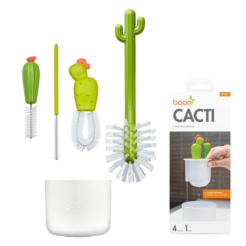Boon Cacti Bottle Cleaning Brush Set - Includes Bottle Brush, Nipple Brush, Detail Brush, and Straw Brush - Baby Bottle Brush Set for Bottle Drying Rack - Baby Essentials - 4 Count in Kuwait