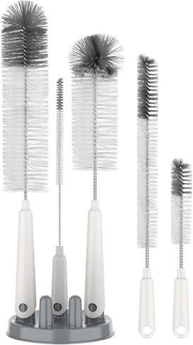 MR.SIGA 5 Pack Bottle Brush Cleaning Set with Storage Holder, White | Water bottle brush with stand, cleaning brushes for long narrow neck bottles, water bottles, baby bottles, drinking glass in Kuwait