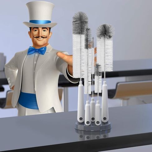 MR.SIGA 5 Pack Bottle Brush Cleaning Set with Storage Holder, White | Water bottle brush with stand, cleaning brushes for long narrow neck bottles, water bottles, baby bottles, drinking glass in Kuwait