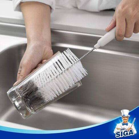 MR.SIGA 5 Pack Bottle Brush Cleaning Set with Storage Holder, White | Water bottle brush with stand, cleaning brushes for long narrow neck bottles, water bottles, baby bottles, drinking glass in Kuwait