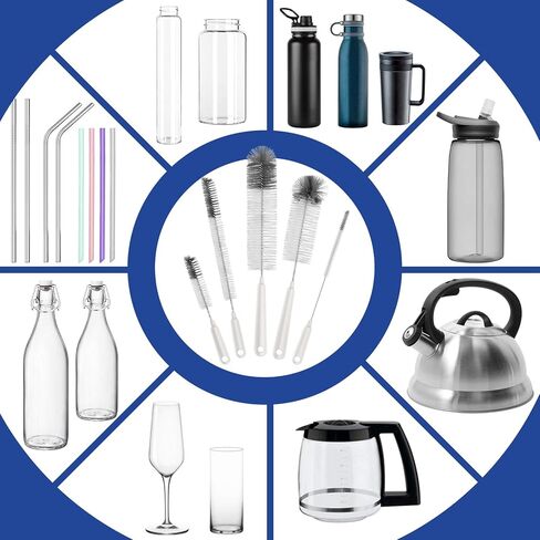 MR.SIGA 5 Pack Bottle Brush Cleaning Set with Storage Holder, White | Water bottle brush with stand, cleaning brushes for long narrow neck bottles, water bottles, baby bottles, drinking glass in Kuwait