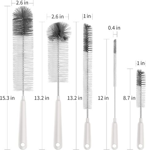 MR.SIGA 5 Pack Bottle Brush Cleaning Set with Storage Holder, White | Water bottle brush with stand, cleaning brushes for long narrow neck bottles, water bottles, baby bottles, drinking glass in Kuwait