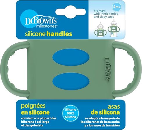 Dr. Brown’s Milestones 100% Silicone Baby Bottle Handles, Wide-Neck, Light Blue, Green, Gray, 3 Pack, 4m+ in Kuwait