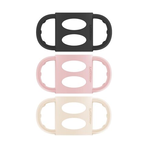 Dr. Brown's Narrow Baby Bottle Handles, 100% Silicone, Easy Grip Removable Handles for Bottle to Sippy Cup Transition, Black/Ecru/Pink, 3-Pack, 4m+ in Kuwait