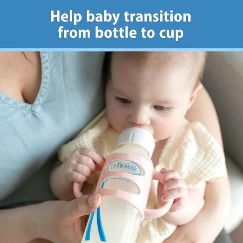 Dr. Brown's Narrow Baby Bottle Handles, 100% Silicone, Easy Grip Removable Handles for Bottle to Sippy Cup Transition, Black/Ecru/Pink, 3-Pack, 4m+ in Kuwait