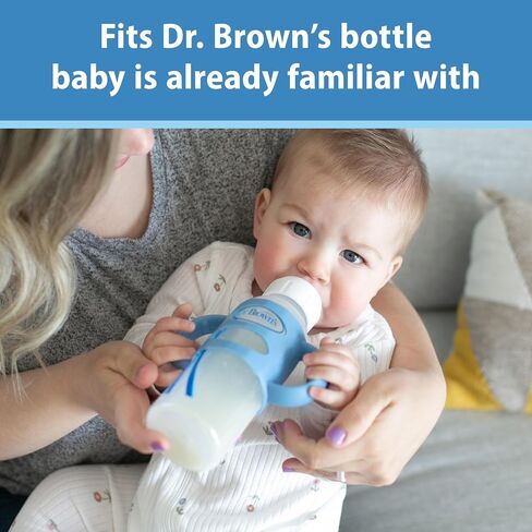 Dr. Brown's Narrow Baby Bottle Handles, 100% Silicone, Easy Grip Removable Handles for Bottle to Sippy Cup Transition, Black/Ecru/Pink, 3-Pack, 4m+ in Kuwait