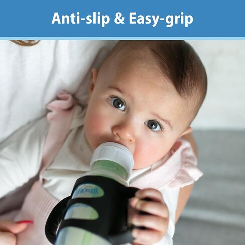 Dr. Brown's Narrow Baby Bottle Handles, 100% Silicone, Easy Grip Removable Handles for Bottle to Sippy Cup Transition, Black/Ecru/Pink, 3-Pack, 4m+ in Kuwait