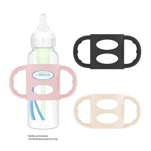 Dr. Brown's Narrow Baby Bottle Handles, 100% Silicone, Easy Grip Removable Handles for Bottle to Sippy Cup Transition, Black/Ecru/Pink, 3-Pack, 4m+ in Kuwait