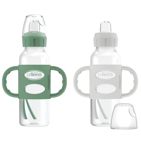 Dr. Brown's Milestones Narrow Sippy Spout Bottle with 100% Silicone, Easy-Grip Handles and Soft Sippy Spout, 8oz/250mL, Light Pink and Ecru, 2-Pack, 6m+ in Kuwait