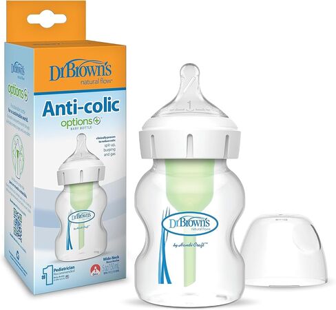 Dr. Brown’s Natural Flow® Anti-Colic Options+™ Wide-Neck Baby Bottles 5 oz/150 mL, with Level 1 Slow Flow Nipple, 4 Pack, 0m+ in Kuwait
