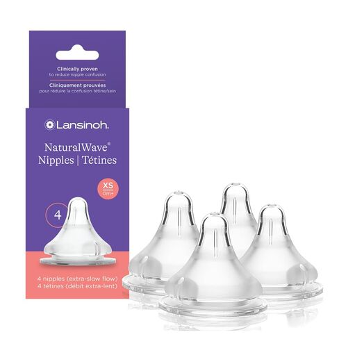 Lansinoh NaturalWave Baby Bottle Nipples, Slow Flow, Size S, 1+ Month, 4 Count 100% Soft, Durable Silicone, Made Without BPA BPS, Anti-Colic, Supports Baby's Developing Mouth and Teeth in Kuwait
