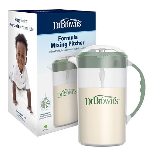Dr. Brown's Baby Formula Mixing Pitcher with Adjustable Stopper, Locking Lid, & No Drip Spout, 36oz, BPA Free, Olive in Kuwait