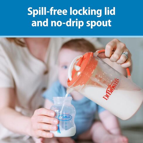 Dr. Brown's Baby Formula Mixing Pitcher with Adjustable Stopper, Locking Lid, & No Drip Spout, 36oz, BPA Free, Olive in Kuwait