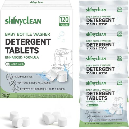 Bottle Washer Detergent Tablets, Fits All Machines, 120 count | Baby-safe, deep cleaning, chlorine & fragrance free, no residue, compatible with Momcozy & Baby Brezza Pro and all brands in Kuwait