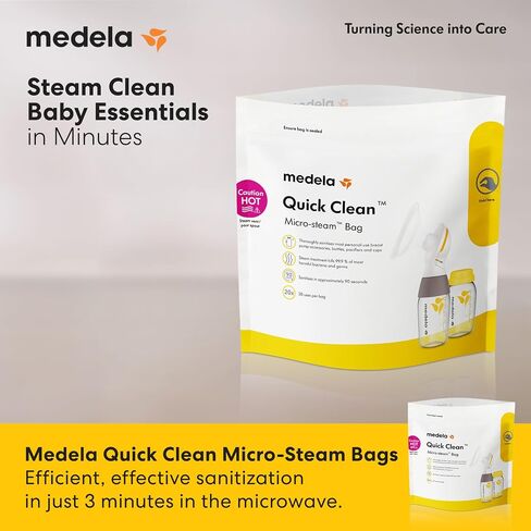 Medela Quick Clean Microwave Sterilizer Bags for Bottles and Breast Pump Parts, Reusable Up to 20 Times Per Bag, Food-Grade Material, Made Without BPA, Pack of 12 in Kuwait